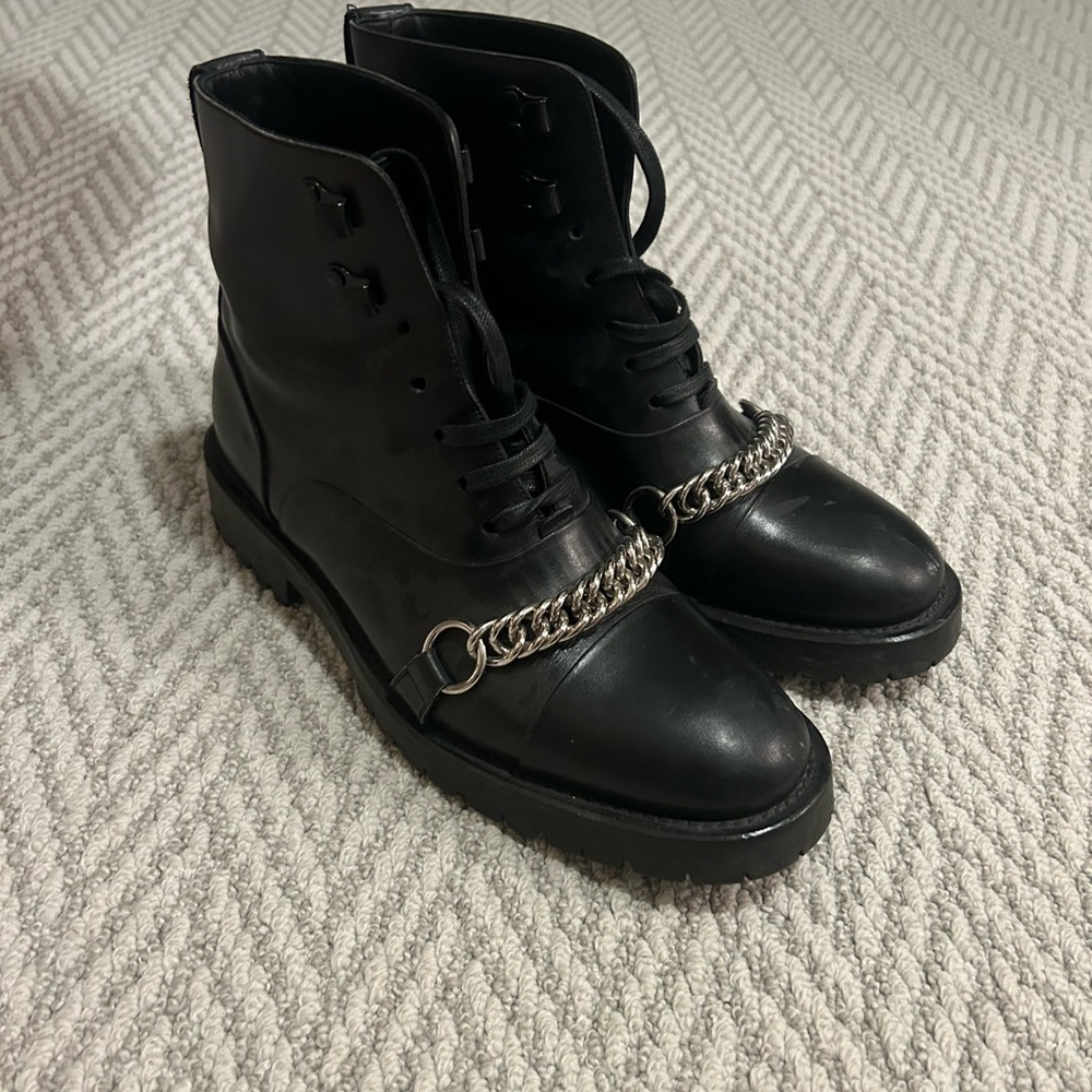 Burberry Leather Chain-Link Accents Combat Boots